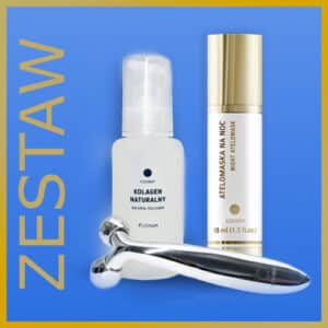 Kolagenowy zestaw do masażu twarzy – Platinum 100 + Atelomaska na noc + masażer