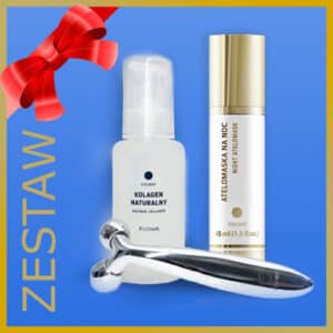 Kolagenowy zestaw do masażu twarzy – Platinum 100 + Atelomaska na noc + masażer